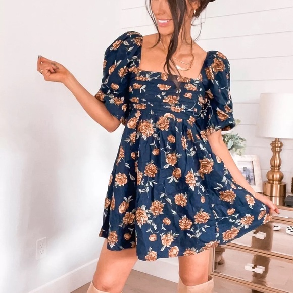 NWT Abercrombie & Fitch Emerson Linen-Blend Puff Sleeve Mini Dress Size XS - Picture 3 of 15